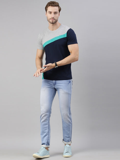 Multicolour Colourblocked Crew Neck Tshirt
